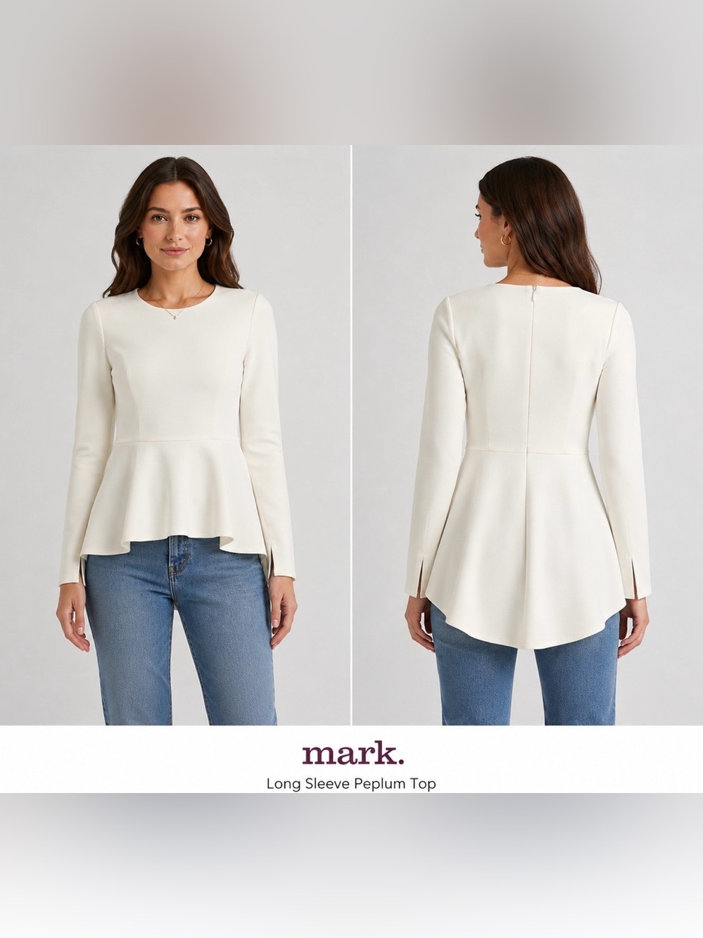 mark. Cream Long Sleeve Peplum Top NEW